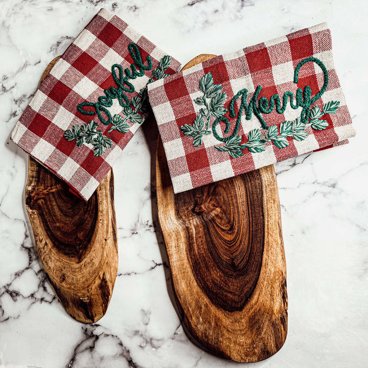 Holiday Acacia Charcuterie Board Cotton Tartan Towel Gift Set Great Holiday Gift