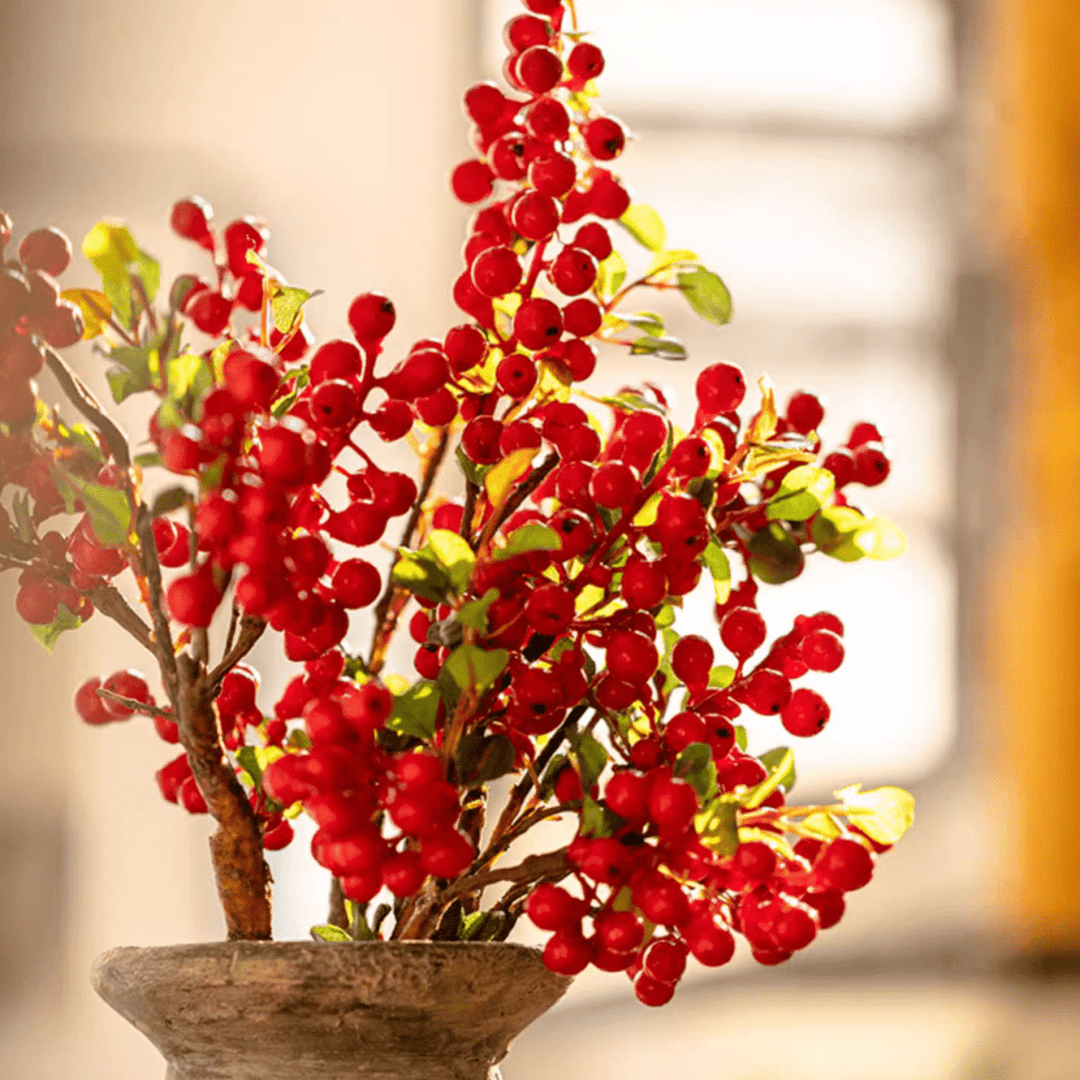 Artificial Fruit Berry Stem in Red 17" Tall Silk Plant