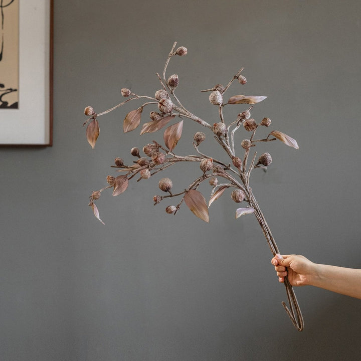 Brown Faux Pod Branch with Leaves 43" Tall