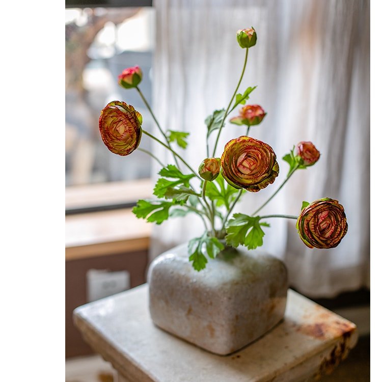 Faux Silk Artificial Buttercup Flower Bundle in Orange 21" Tall