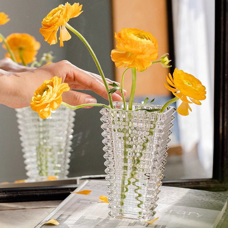 Crystal-Cut Look Glass Vase