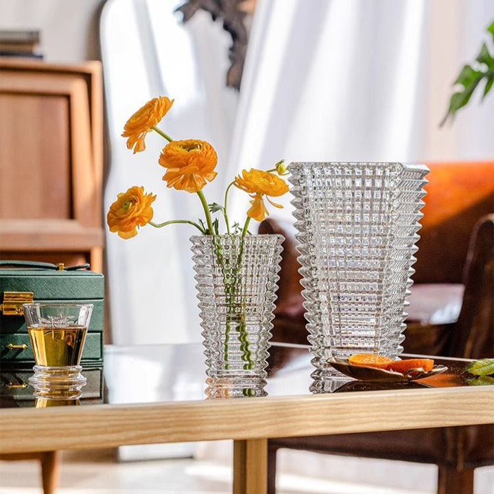 Crystal-Cut Look Glass Vase