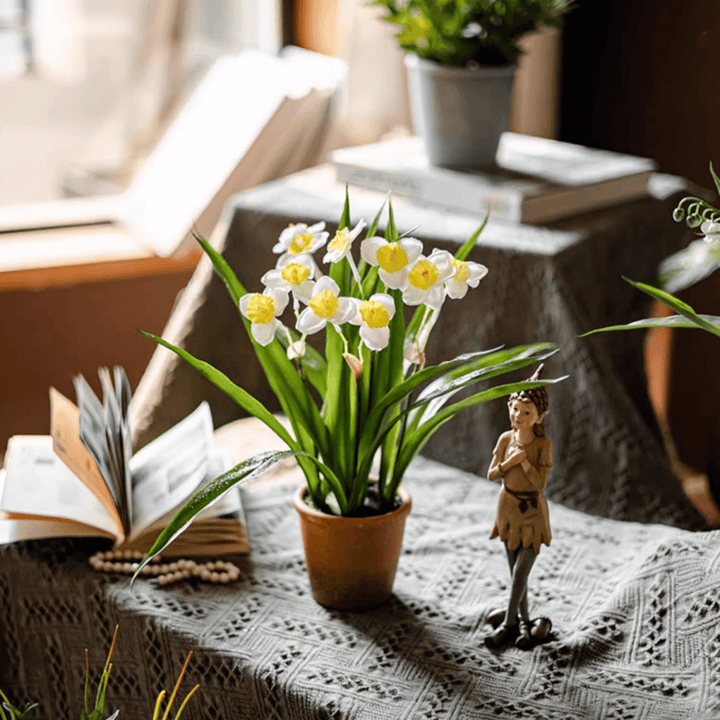 Faux Daffodil in Brown Pot