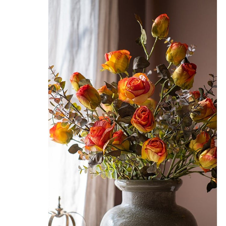 Faux Artificial Flower Dry Rose Stem Champagne or Orange 23" Tall