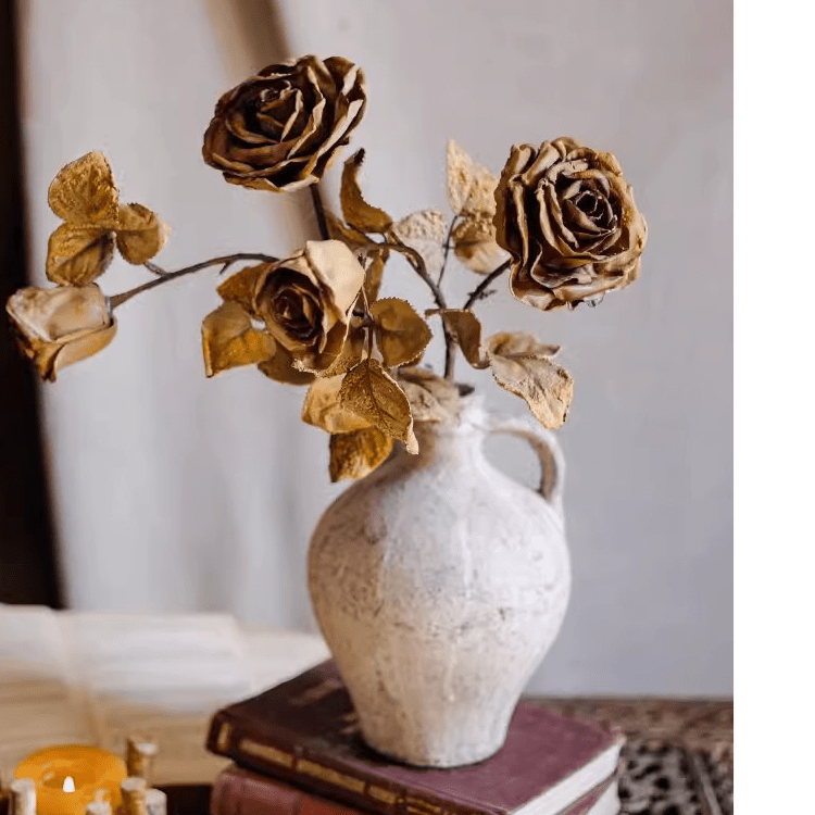 French Dried Look Faux Rose Stem 26" Tall