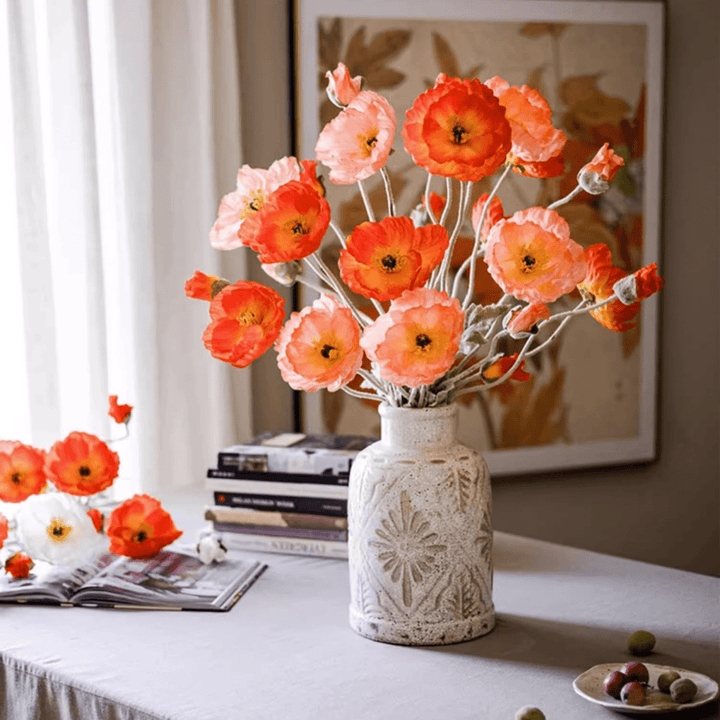 Faux Large Silk Poppy Flower Stem 41" Tall