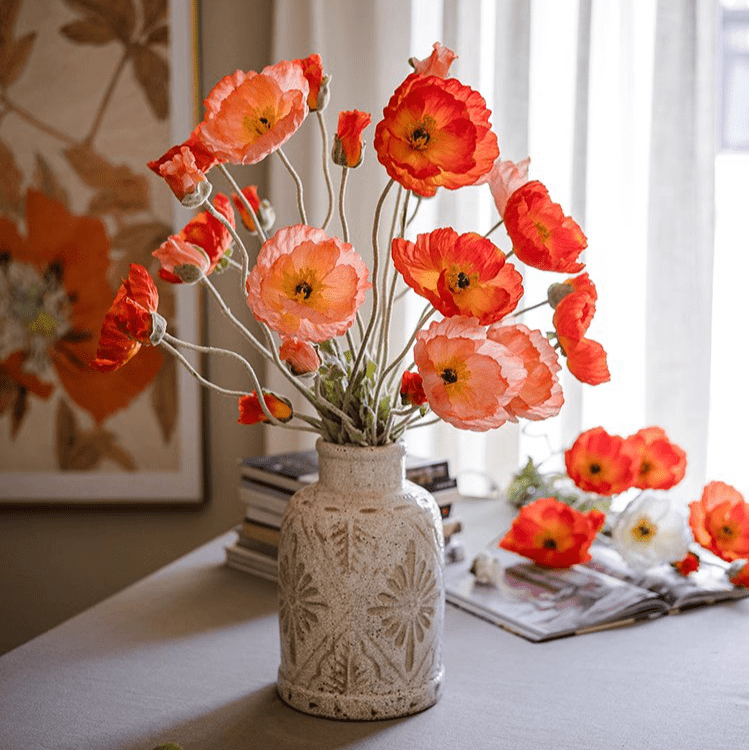Faux Large Silk Poppy Flower Stem 41" Tall