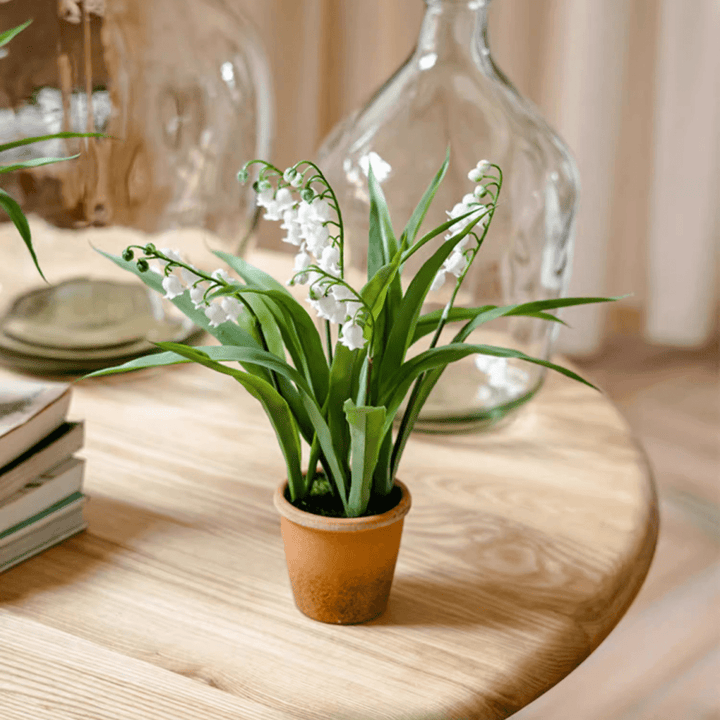 Faux Lily of the Valley in Brown Pot