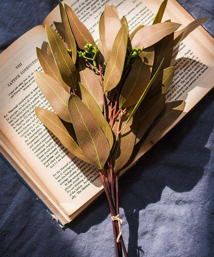 Artificial Oval Leaf Eucalyptus Stem Bundle in Brown 18" Tall Faux