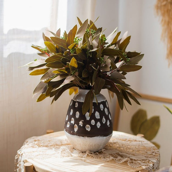 Artificial Oval Leaf Eucalyptus Stem Bundle in Brown 18" Tall Faux