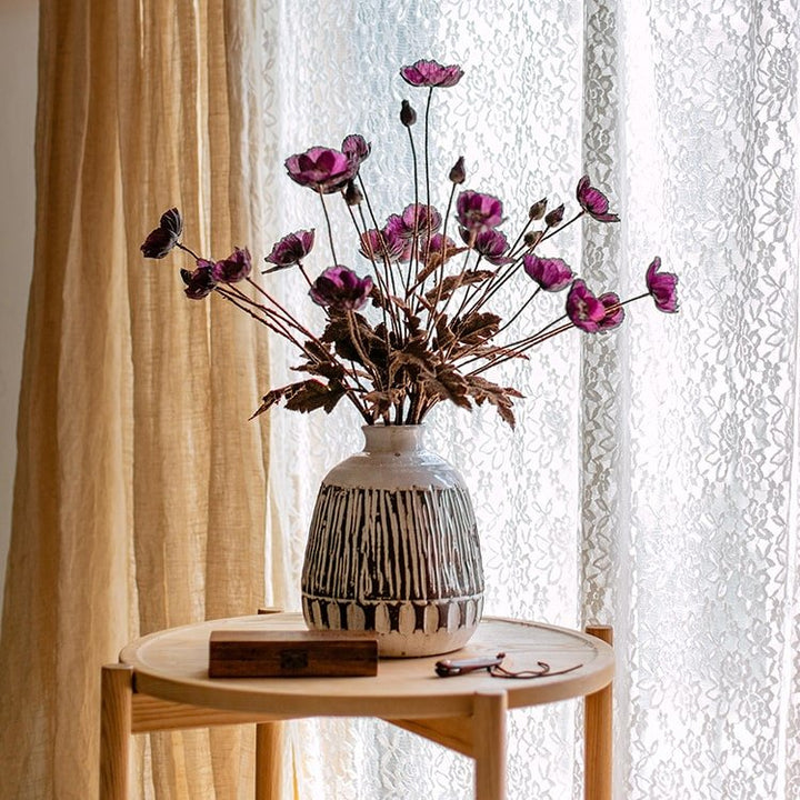 Faux Silk Rustic Poppy Flower Stem in Purple 23" Tall