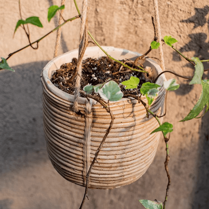 Faux Rattan Cement Hanging Planter