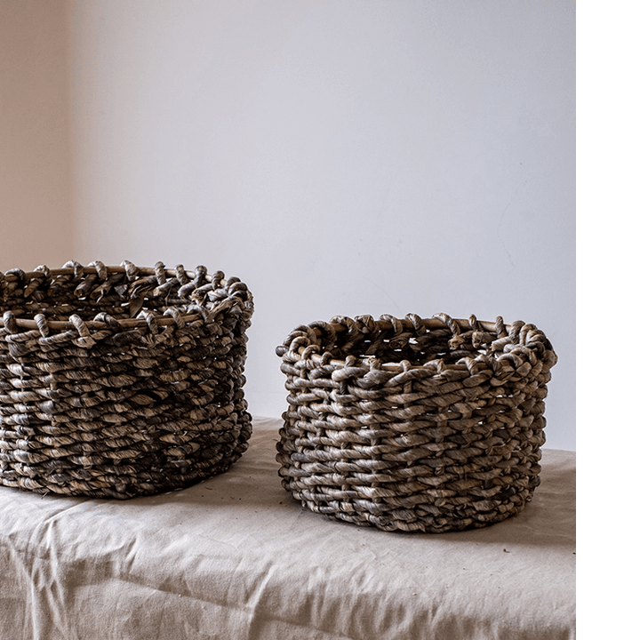Natural Brown Straw Round Basket