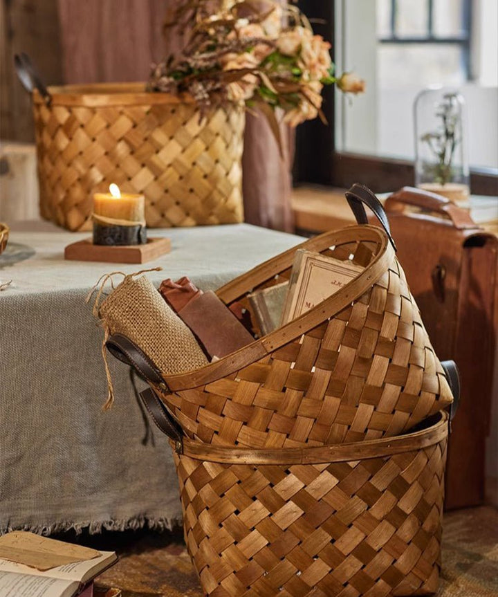 Rustic Handwoven Woodchip Basket
