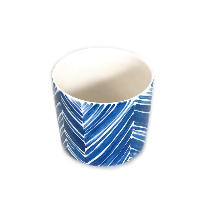 Tall Serving Bowl - Blue Palm Leaves