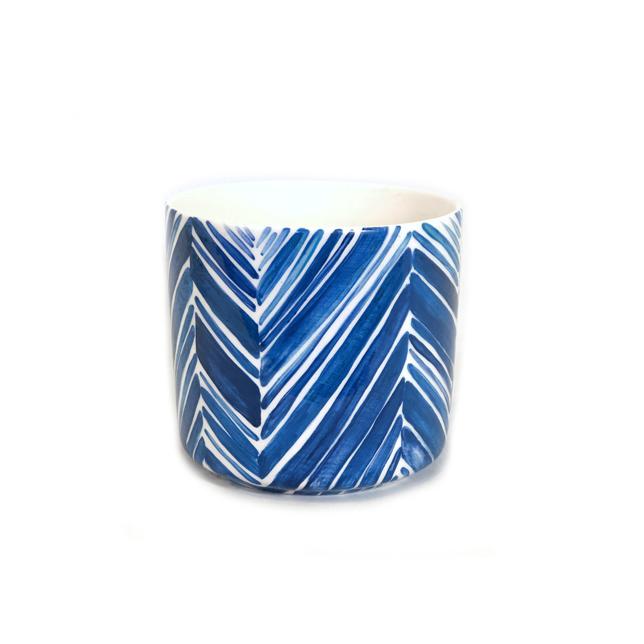 Tall Serving Bowl - Blue Palm Leaves