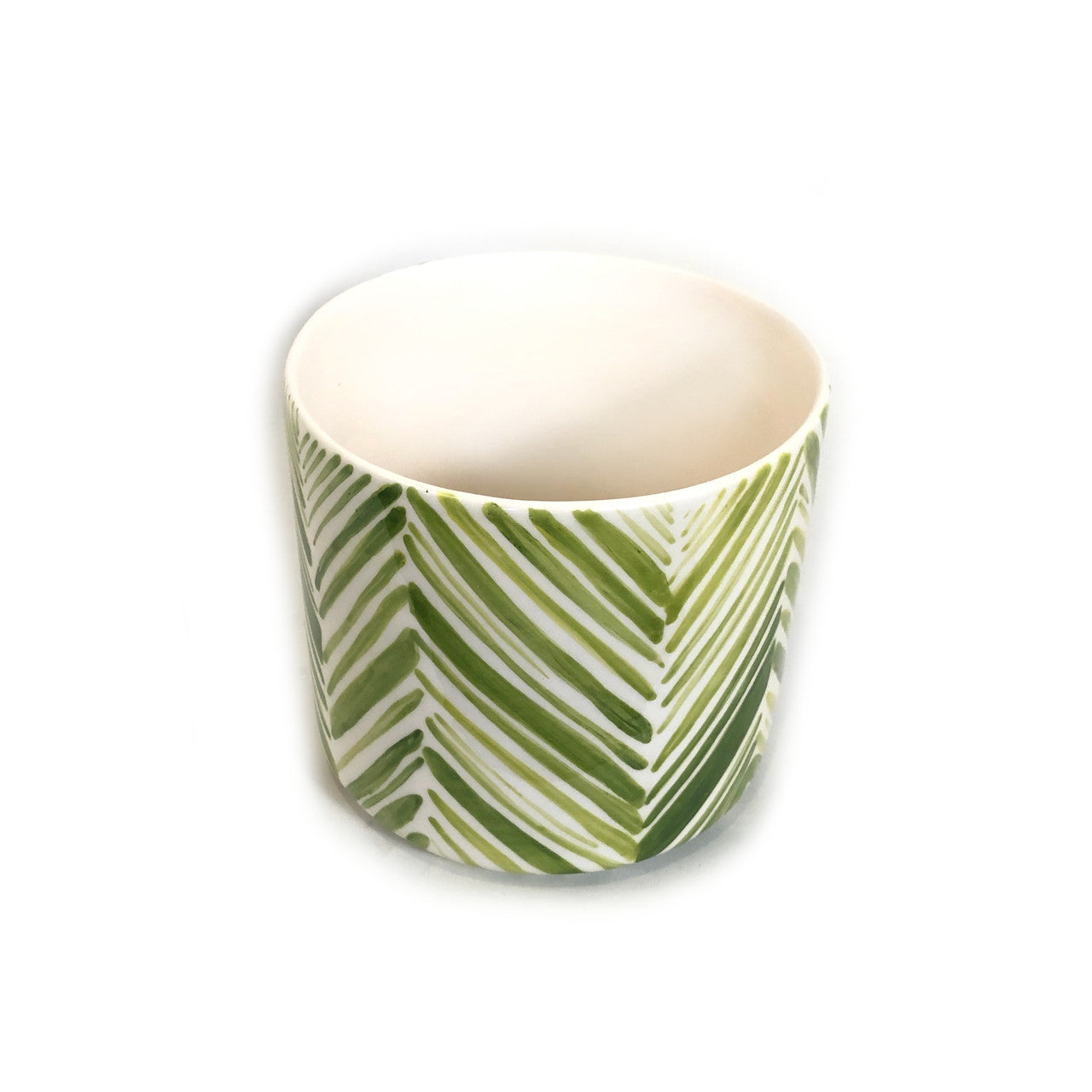 Tall Serving Bowl - Green Palm Leaves