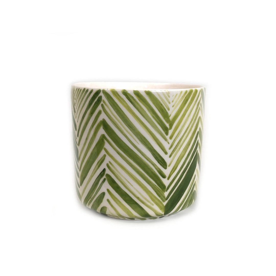 Tall Serving Bowl - Green Palm Leaves