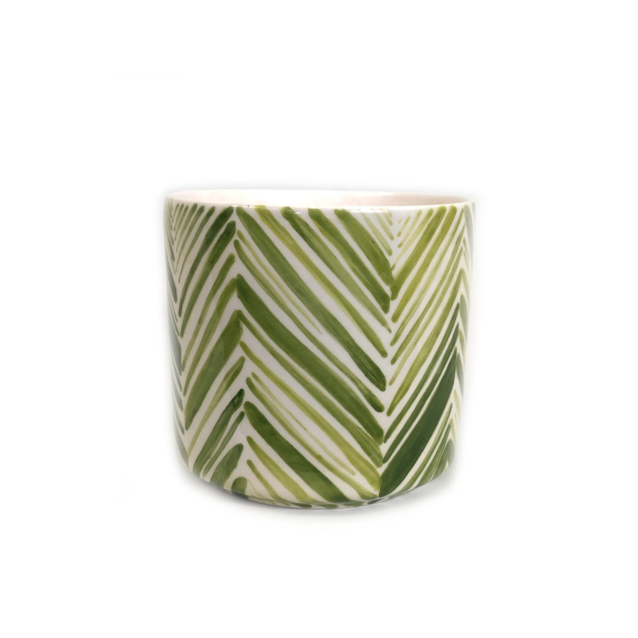 Tall Serving Bowl - Green Palm Leaves