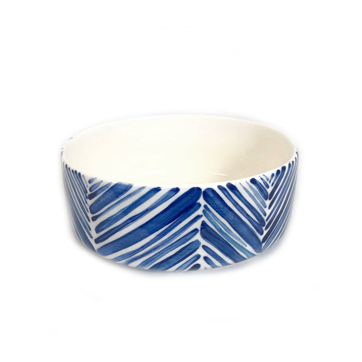 Wide Serving Bowl - Blue Palm Leaves