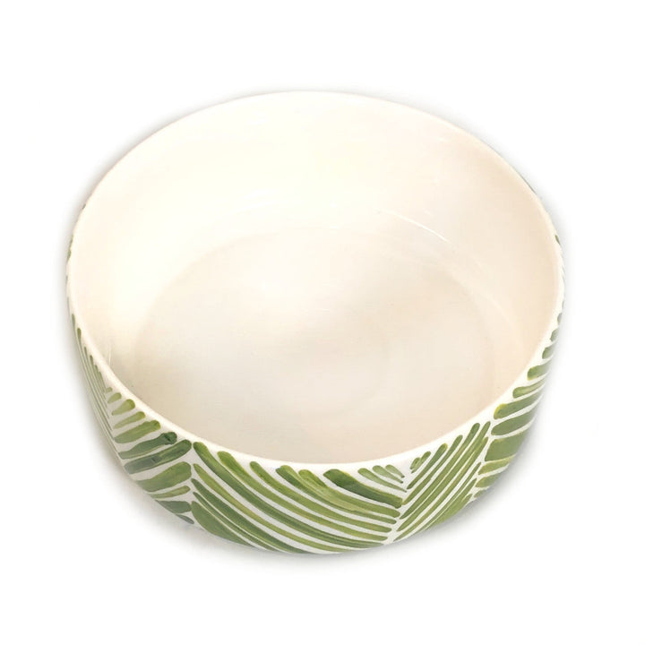 Wide Serving Bowl - Green Palm Leaves