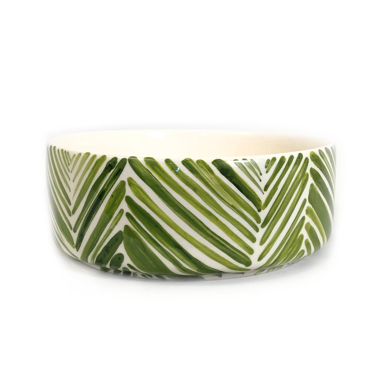 Wide Serving Bowl - Green Palm Leaves