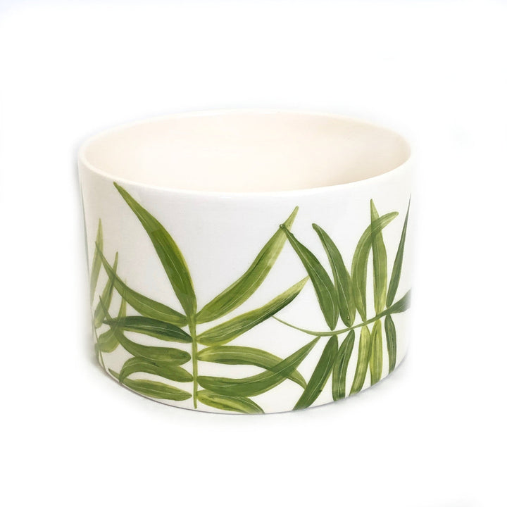 Cylinder Serving Bowl - Green Floating Leaves