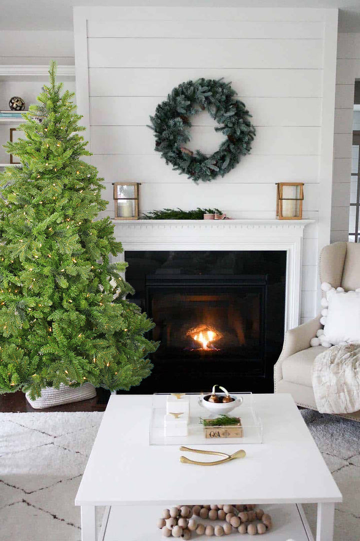 Pre-Lit Salem Pine Christmas Tree Full Holiday Décor Warm White Lights with Metal Stand 6FT