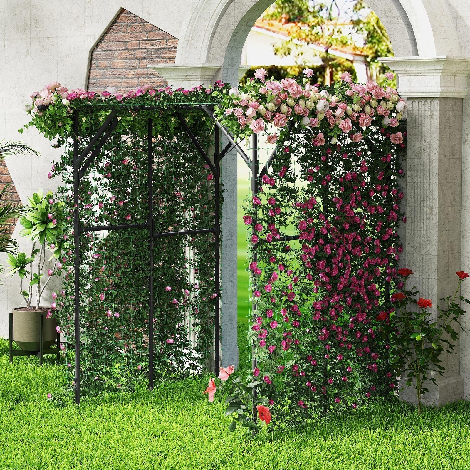 Large Garden Arch Trellis for Climbing Plants Outdoor Grape Vine Support-Black