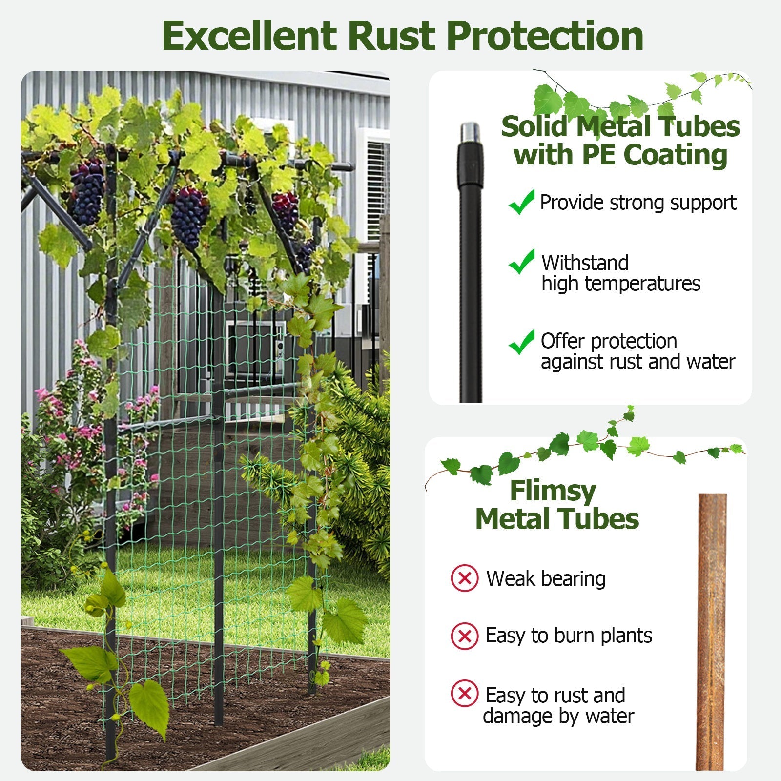 Large Garden Arch Trellis for Climbing Plants Outdoor Grape Vine Support-Black