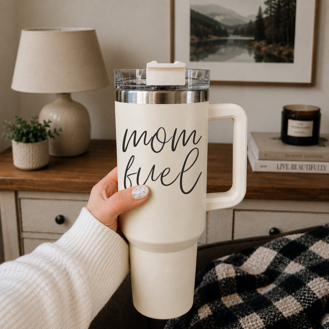Mom Fuel Insulated Tumbler 40oz Handle Lid Straw Funny Mom Fun Gift for Friends