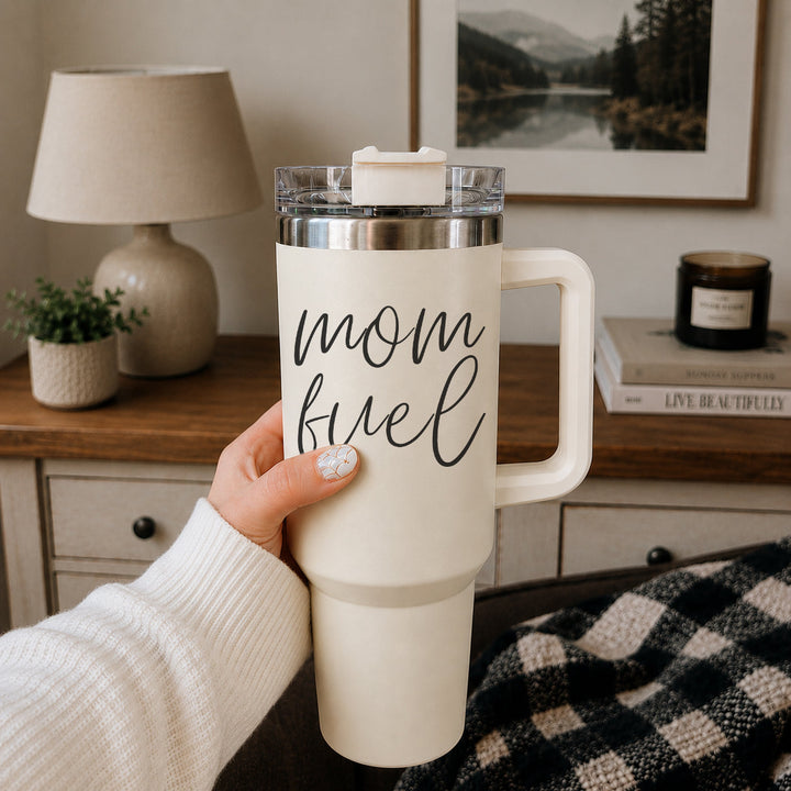 Mom Fuel Insulated Tumbler 40oz Handle Lid Straw Funny Mom Fun Gift for Friends