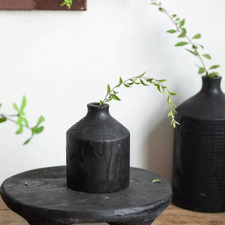 Black Wooden Vase Narrow Neck Decorative Bottle