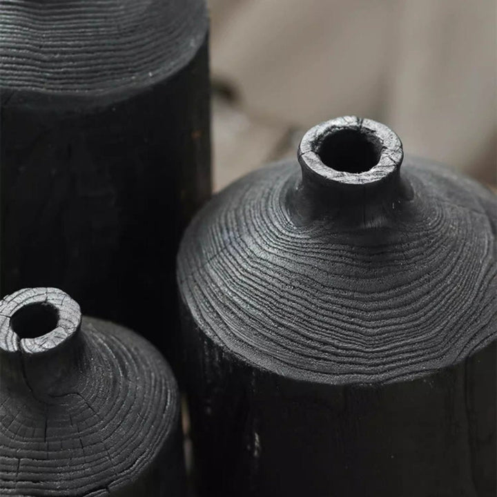 Black Wooden Vase Narrow Neck Decorative Bottle