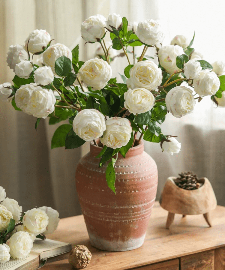 White Cabbage Rose Stem 20.8" Tall
