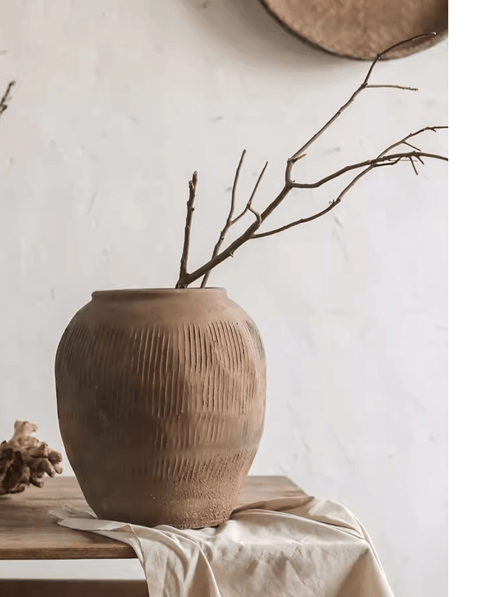 Round Earthenware Brown Pot