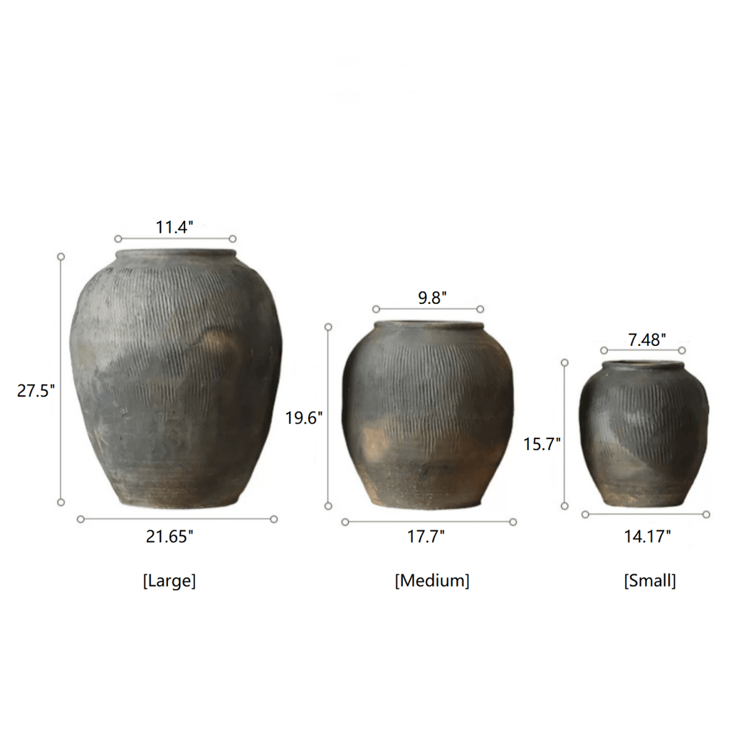 Round Earthenware Gray Pot
