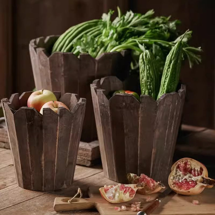 Spliced Solid Wood Planter Round