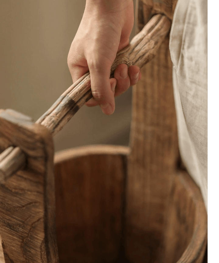 Old-fashioned Wooden Round Bucket