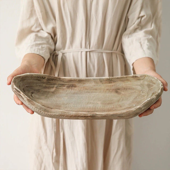 Retro Wooden Boat-Shaped Fruit Platter