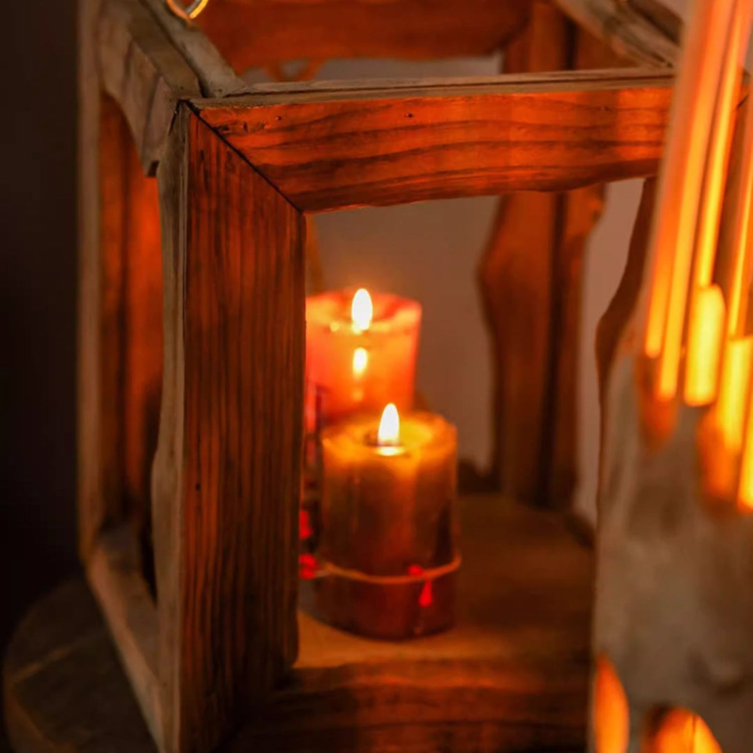 Farmhouse Wooden Lantern Hanging or Tabletop