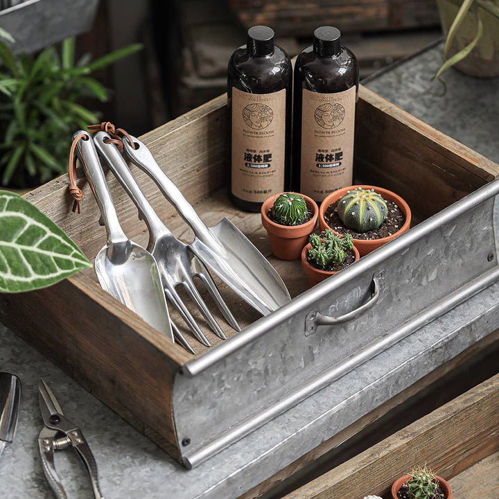 Rustic Wood and Metal Garden Tray Planter