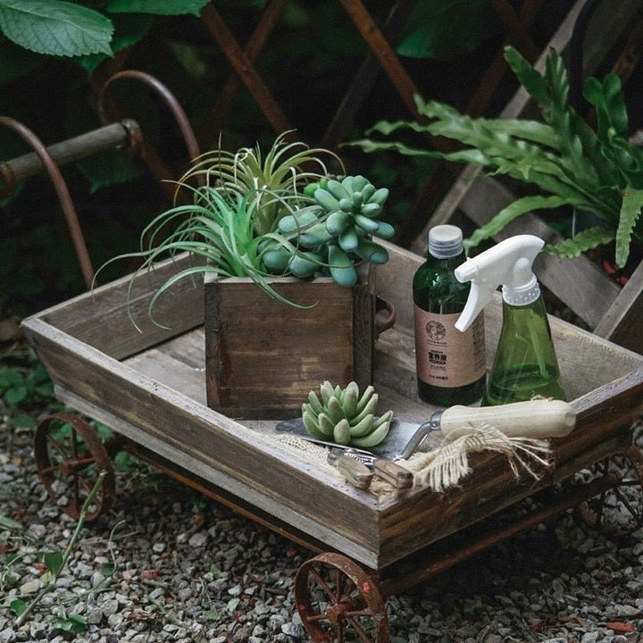 Small Decorative Wooden Wagon Flower Cart