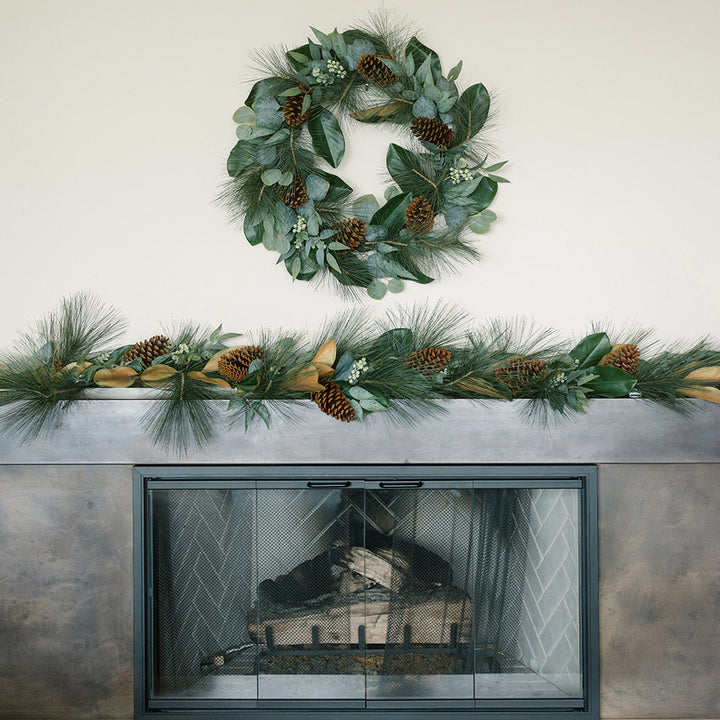 28" Magnolia, Eucalyptus, Pinecone, &amp; Needle Pine Wreath