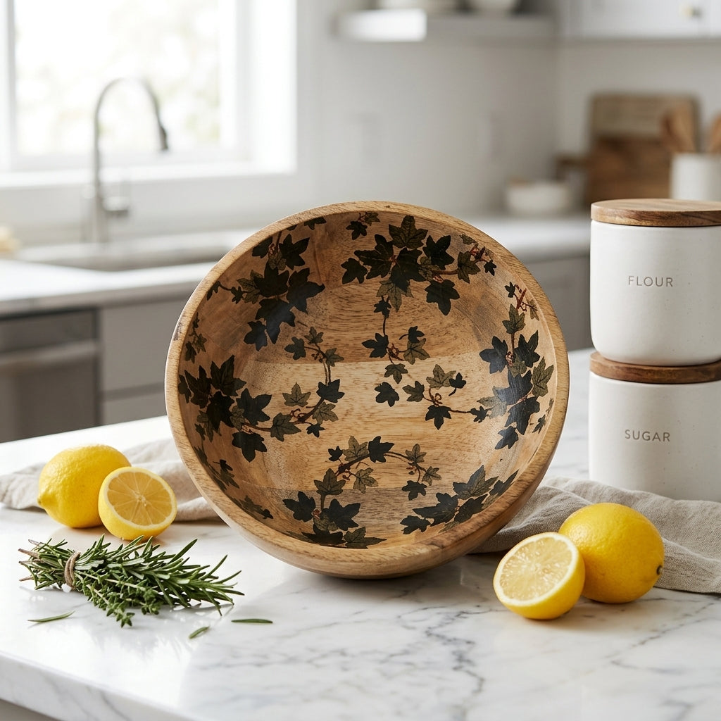 House of Avana Transparent Leaf Shape Mango Wood Bowl