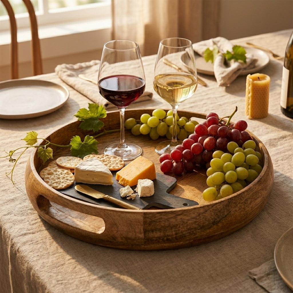 Round Mango Wood Serving Tray Natural