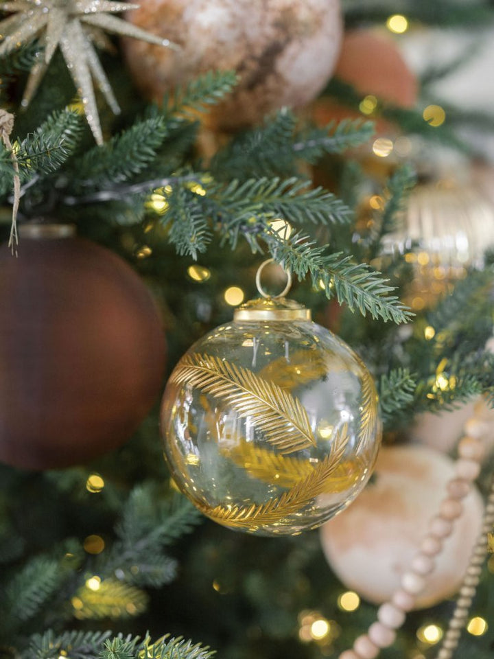 3" Artisan Glass Gold Etched Leaf Ornament Christmas Tree Holiday Decor
