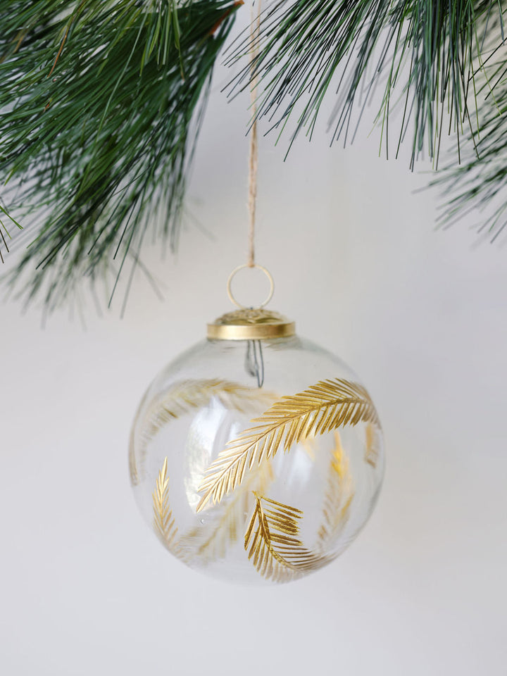 4" Artisan Glass Gold Etched Leaf Ornament