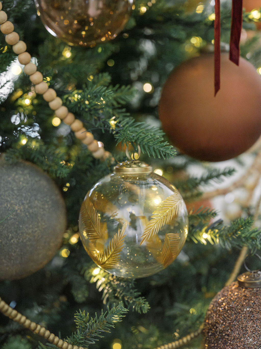 4" Artisan Glass Gold Etched Leaf Ornament