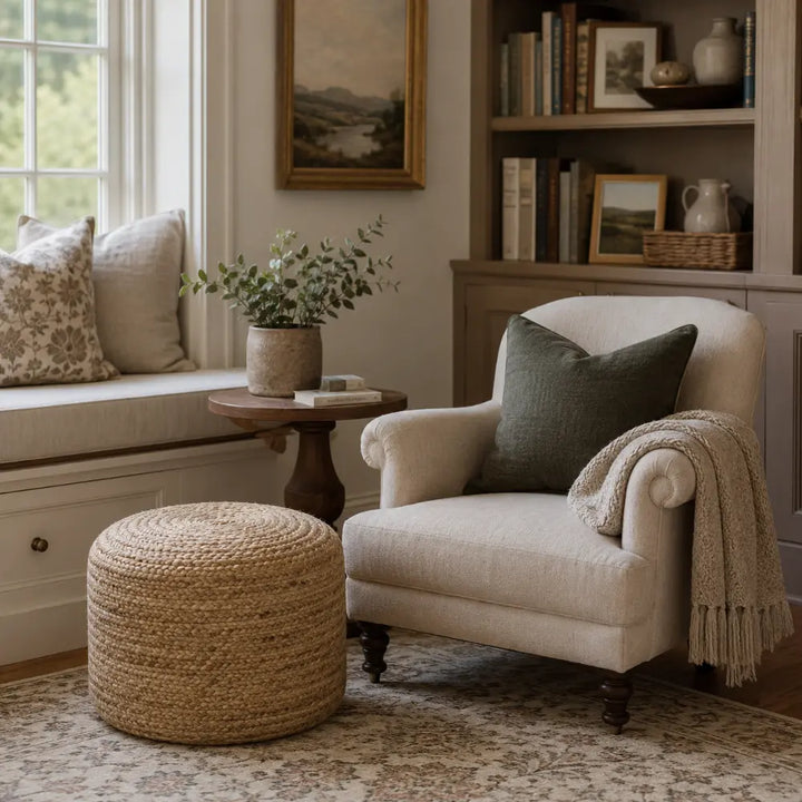 Round Braided Jute Ottoman Pouf